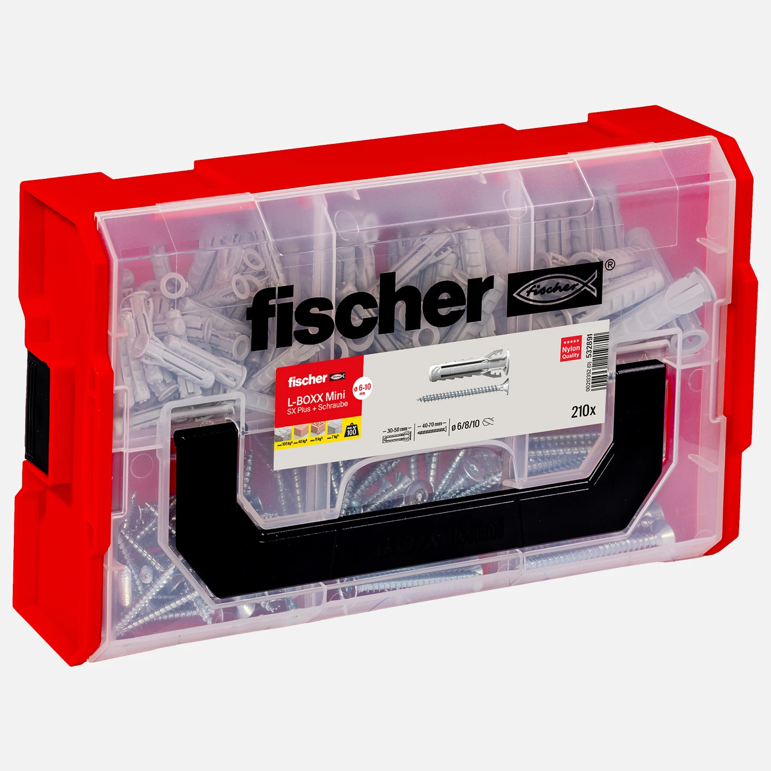 210 tlg. FISCHER L-BOXX mini SX Plus + Schraube - Dübel 6/8/10 mm mit Schrauben 4,5/5/6 mm