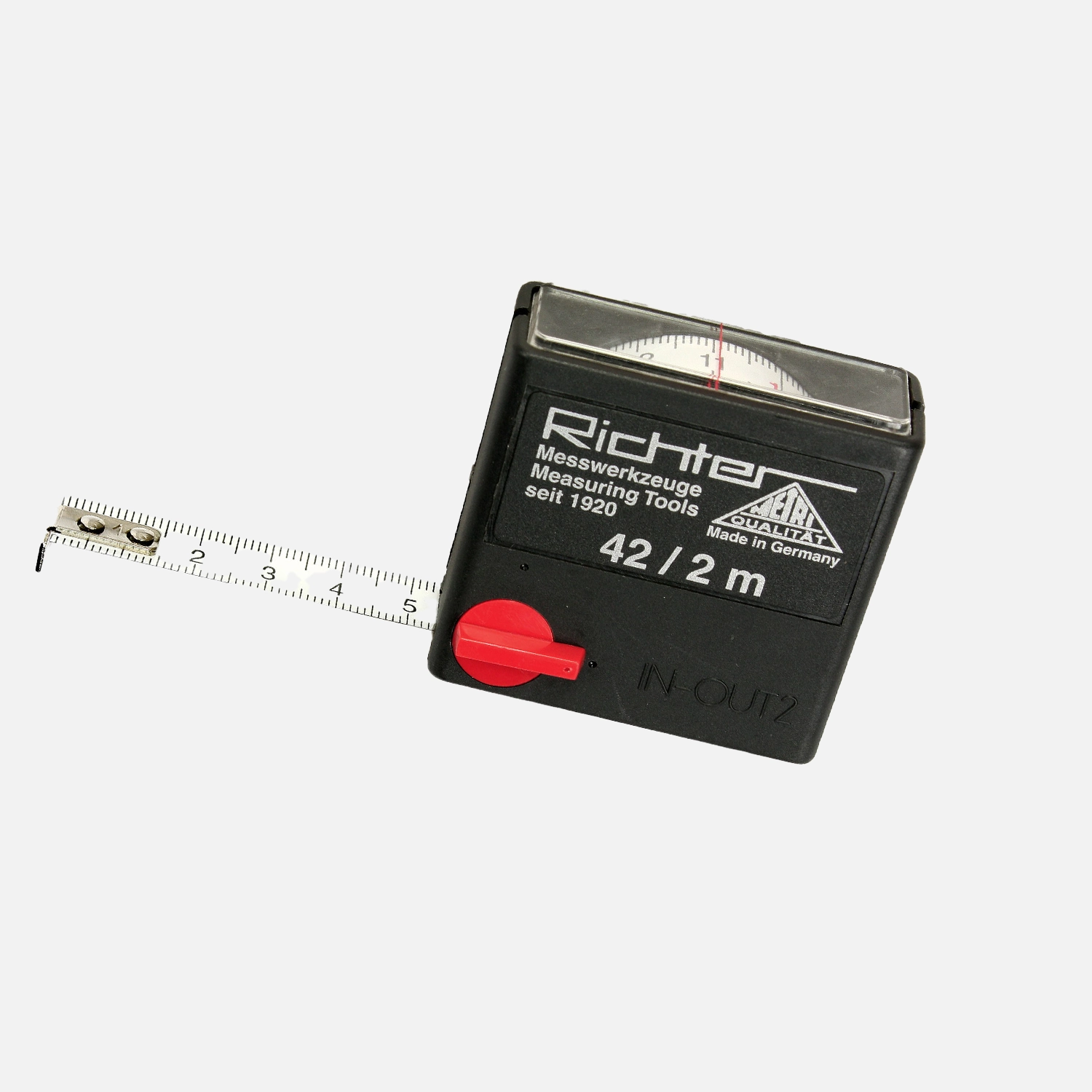 1 Taschenrollbandmaß für Innenmessungen mit Sichtfenster 2m