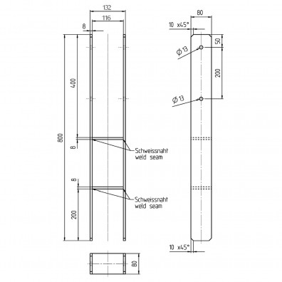 1 Alberts H-Pfostenträger feuerverzinkt extrastark 8/800 mm für 115 mm Pfosten