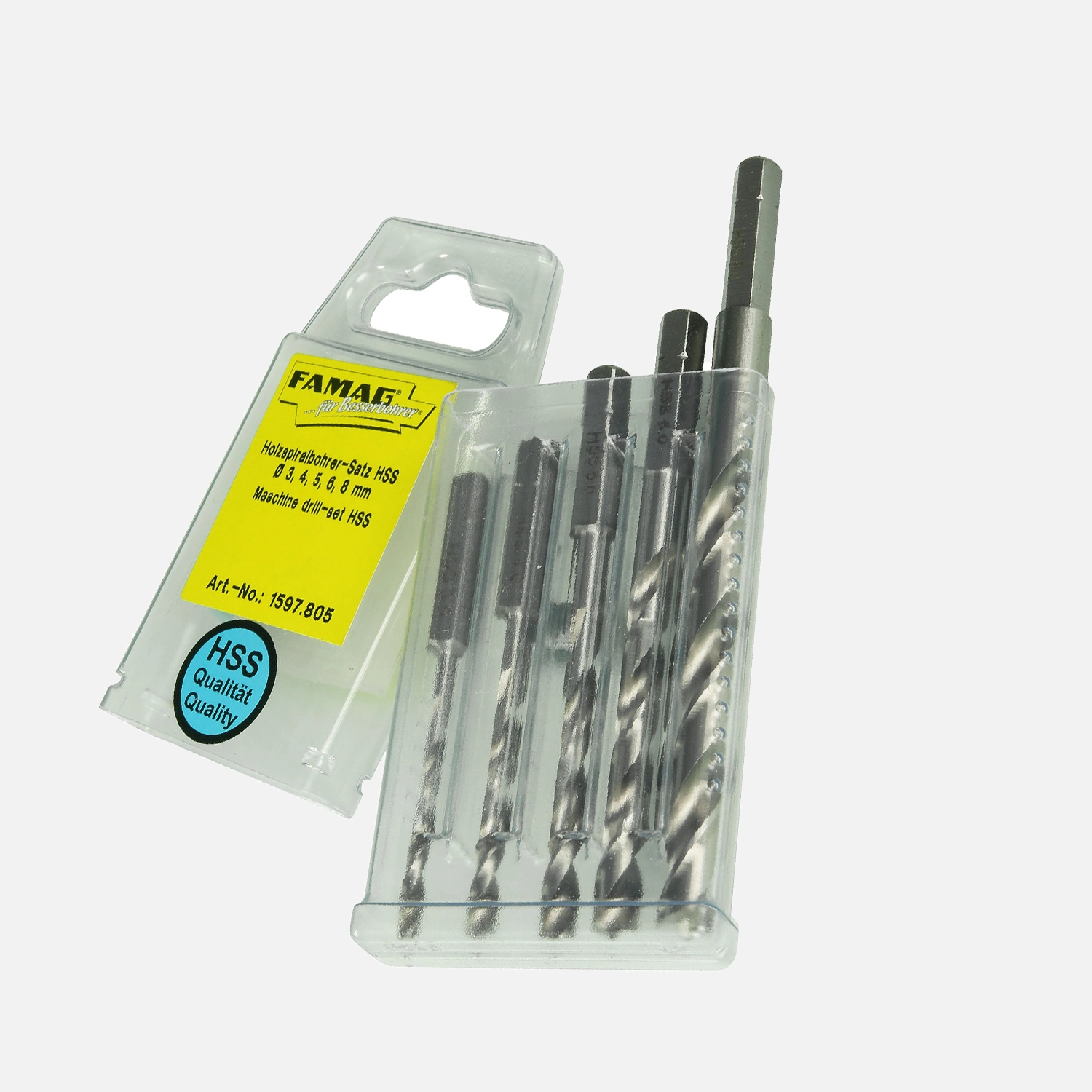 5 tlg FAMAG Bit-Holzspiralbohrersatz HSS-G,lang, 3,4,5,6,8 mm