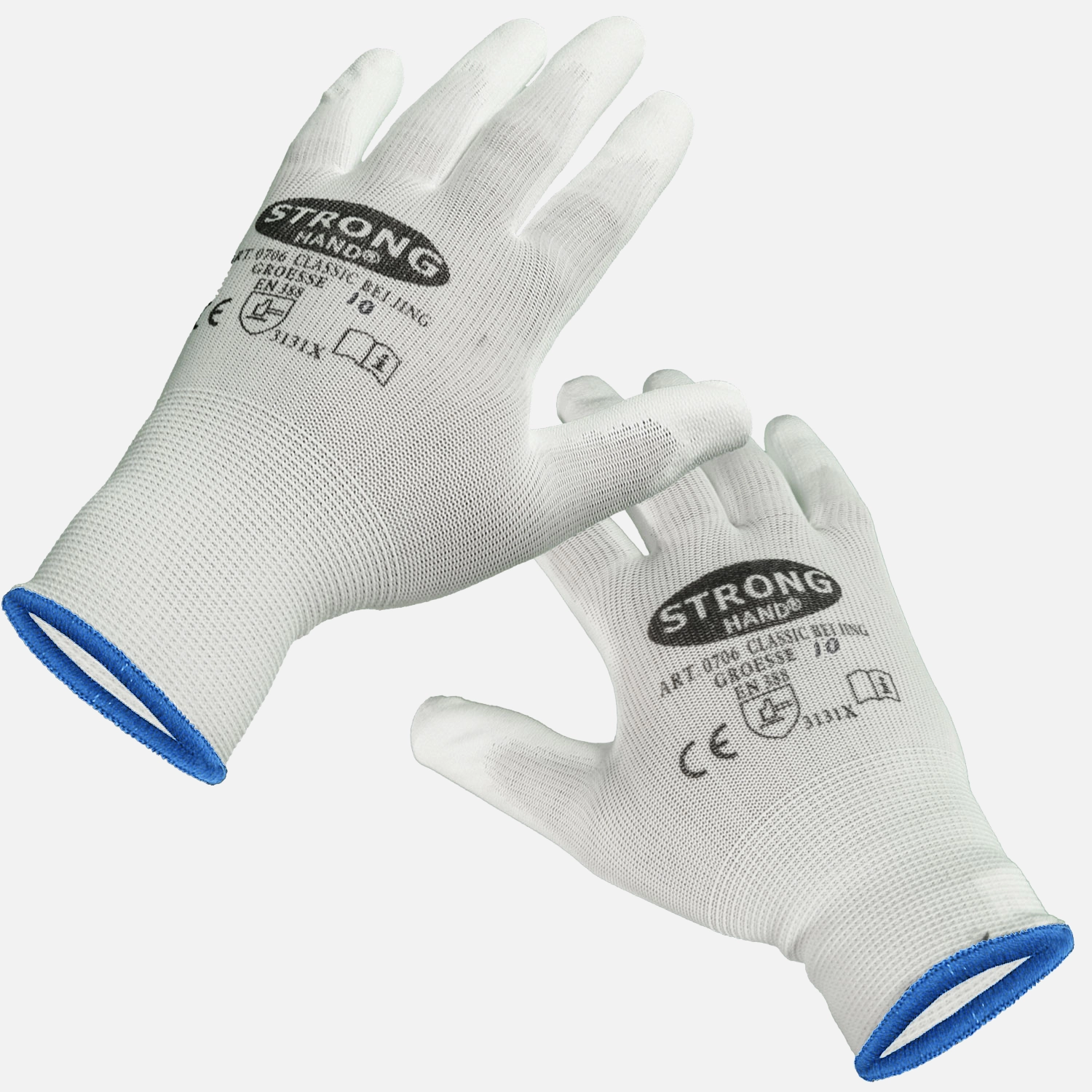 1 Paar Feinstrick - Schutzhandschuhe, teilbeschichtet, weiß, Gr. 10