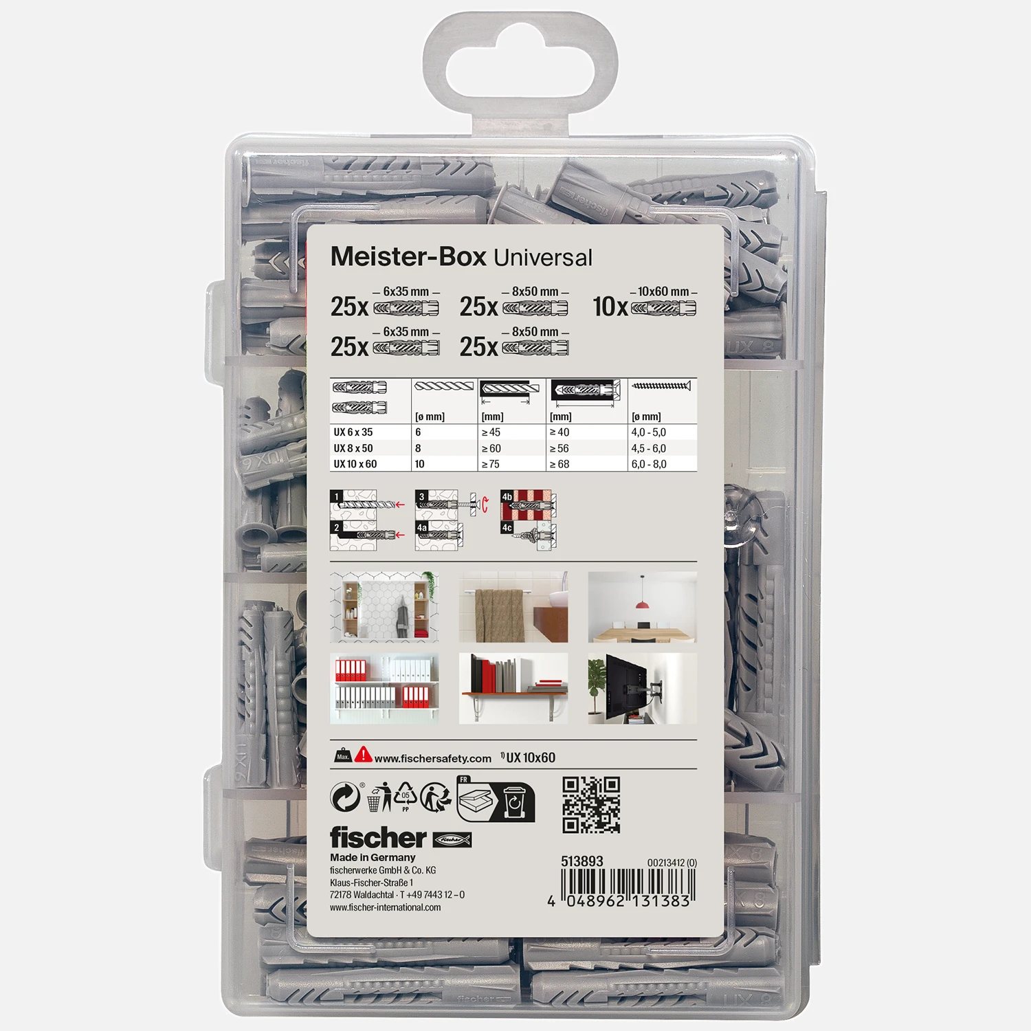 110 tlg. FISCHER Meister-Box Universal - Dübel UX / UX R - 6/8/10 mm