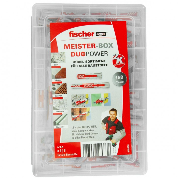 150 tlg. FISCHER Meister-Box DUOPOWER Nylon-Dübel -Sortiment 6 / 8 mm kurz/lang