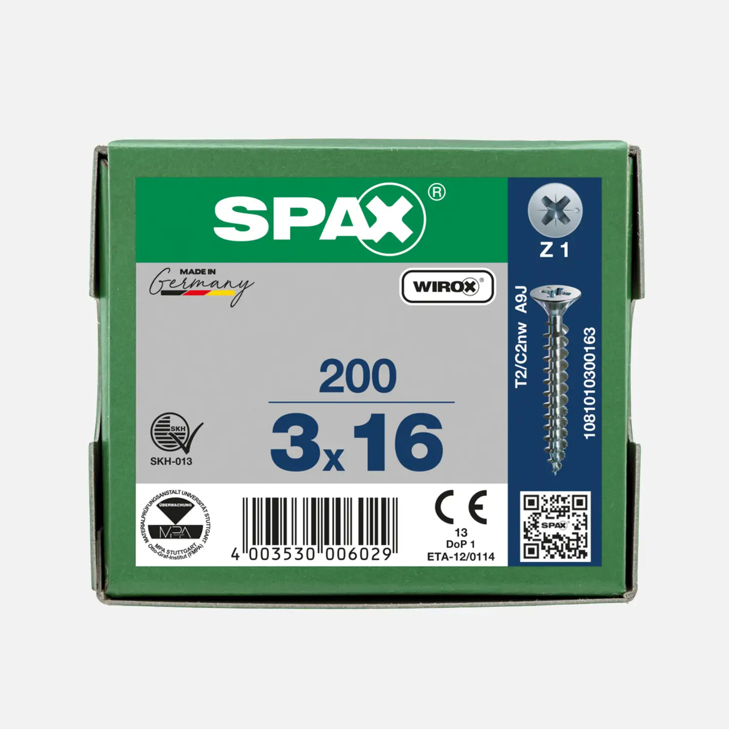 200 SPAX Universalschrauben 3x16 mm - verzinkt - PZ - Senkkopf