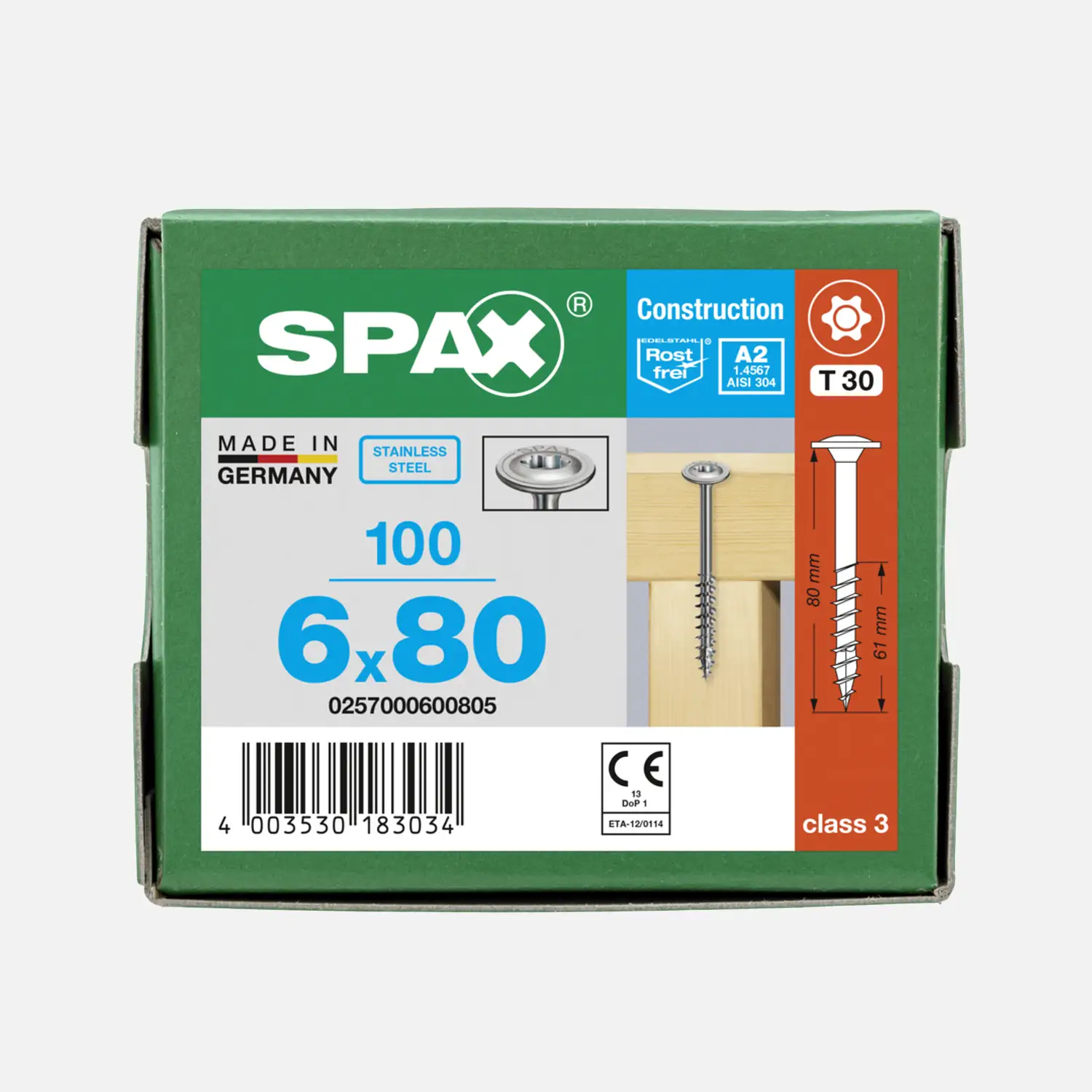 100 SPAX Solarbauschrauben A2 6x80 Tellerkopf T-Star