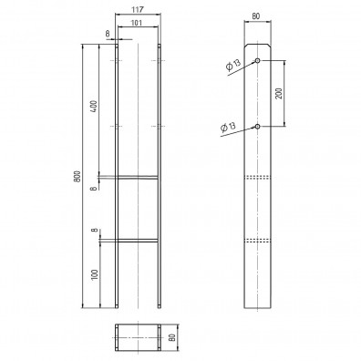 1 H-Pfostenträger feuerverzinkt extrastark 8/800 mm für 100 mm