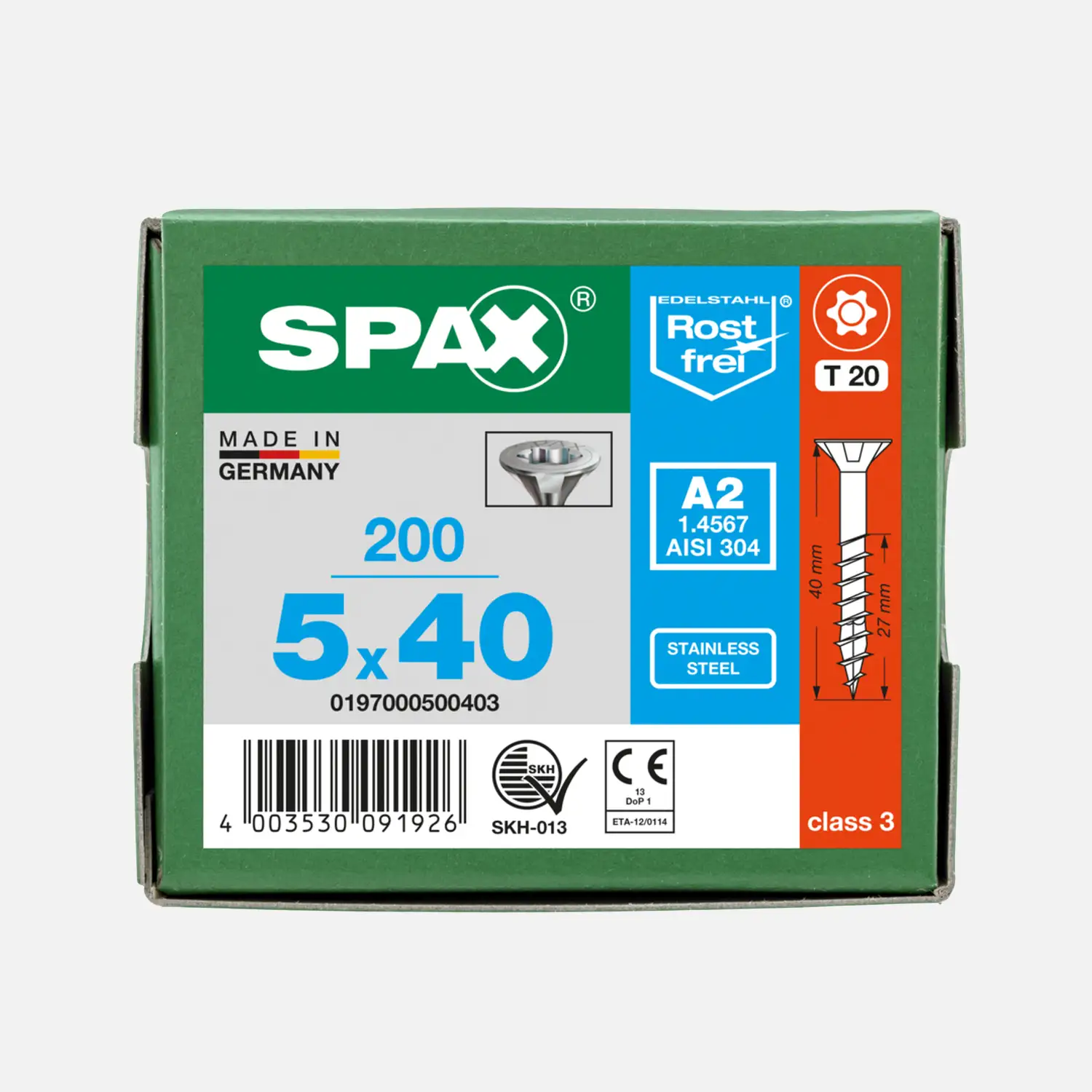 200 SPAX Universalschrauben A2 Senkkopf Torx 5x40