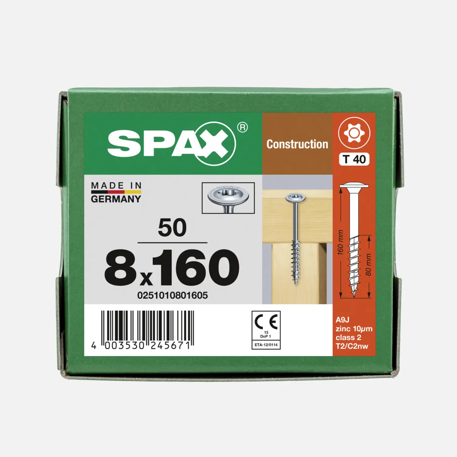 50 SPAX Holzbauschrauben 8x160mm - Tellerkopf - TX40 - WIROX