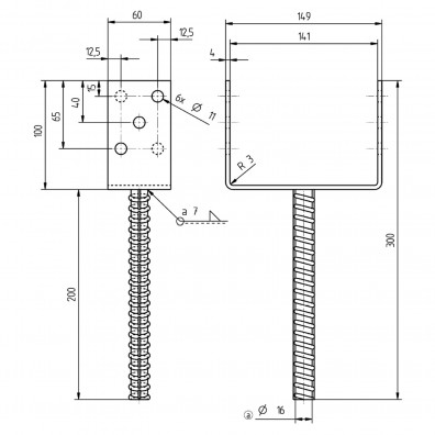 1 Alberts U-Pfostenträger mit Riffeldolle feuerverzinkt 140x200 mm
