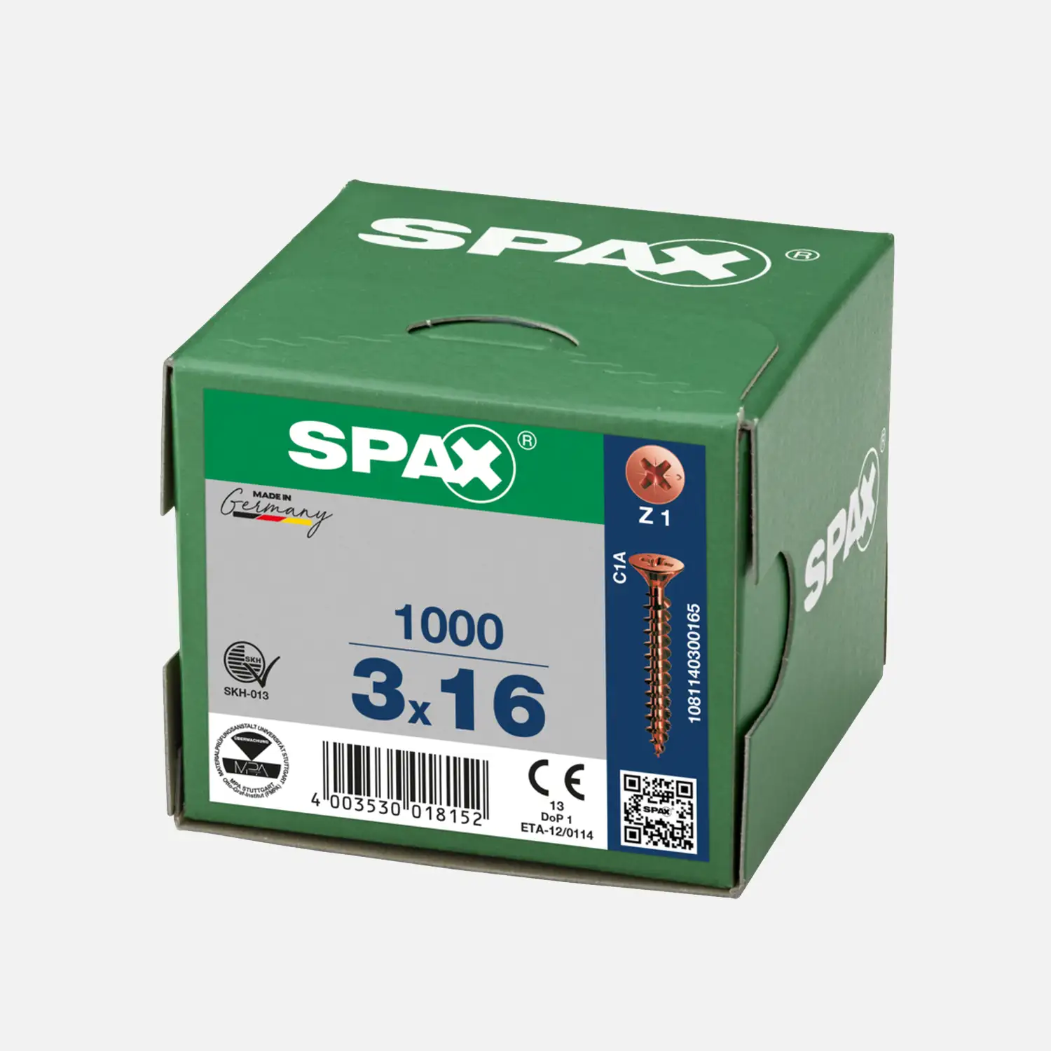 1000 SPAX Universalschrauben 3x16mm, brüniert, PZ, Senkkopf 