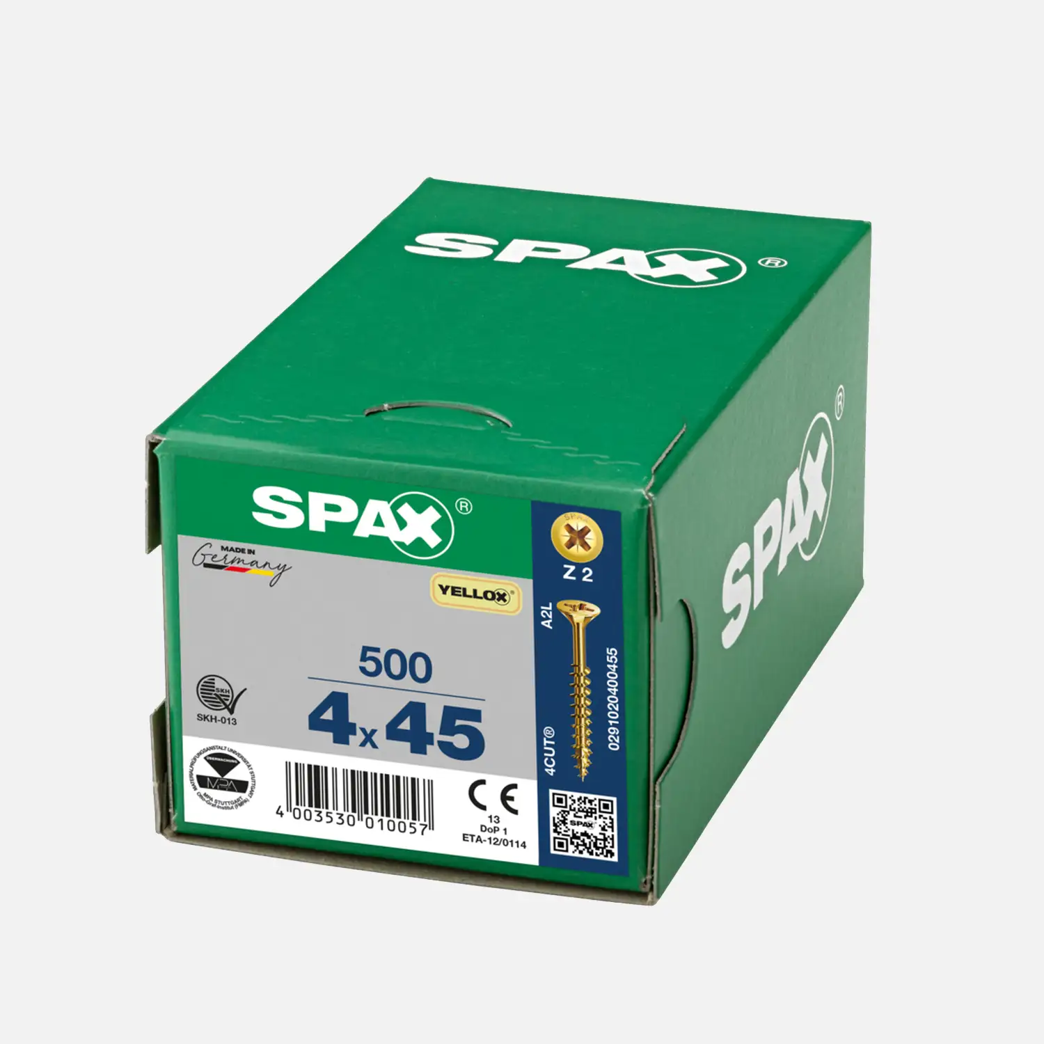 500 SPAX Universalschrauben 4x45mm, gelb verzinkt, PZ, Senkkopf, Teilgewinde