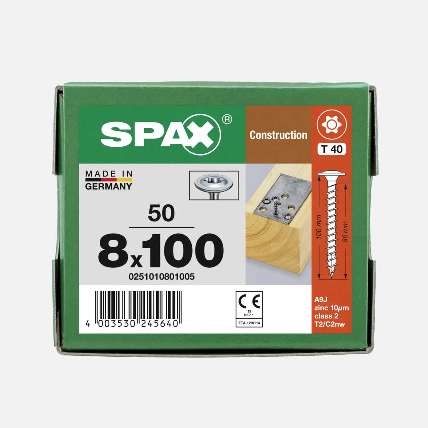 50 SPAX Holzbauschrauben 8x100mm - Tellerkopf - TX40 - WIROX