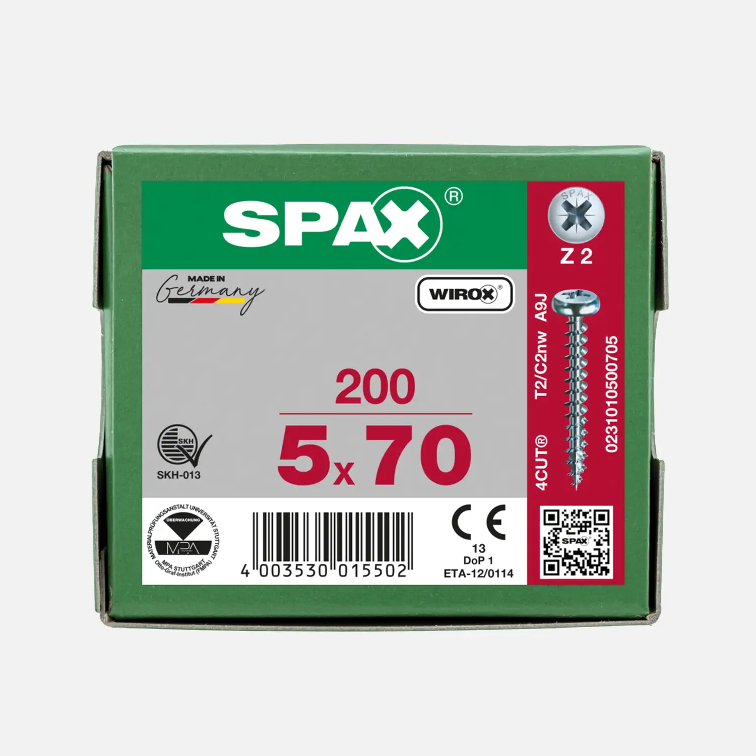 200 SPAX Universalschrauben 5x70 mm - verzinkt - PZ - Halbrundkopf