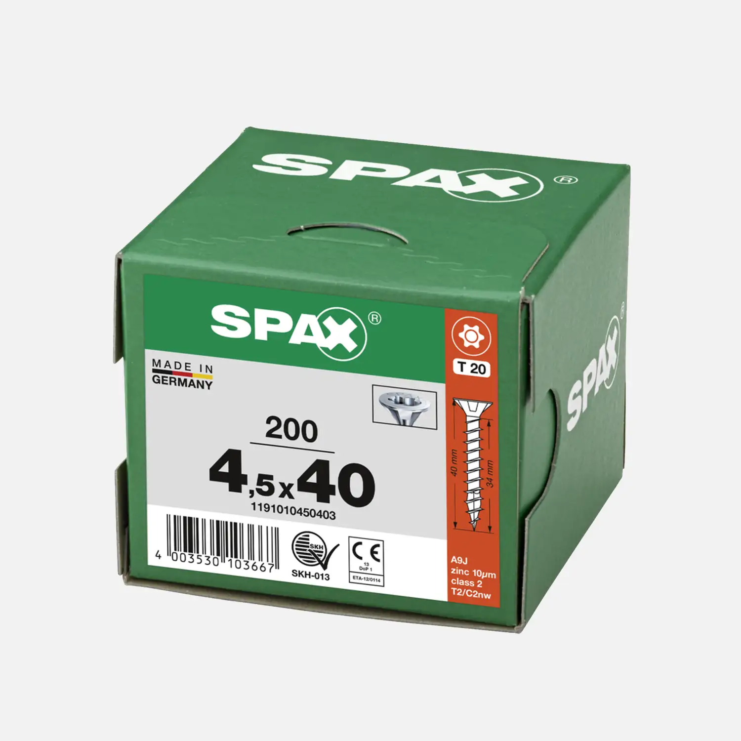 200 SPAX Spanplattenschrauben Senkkopf Torx galv verzinkt 4,5x40