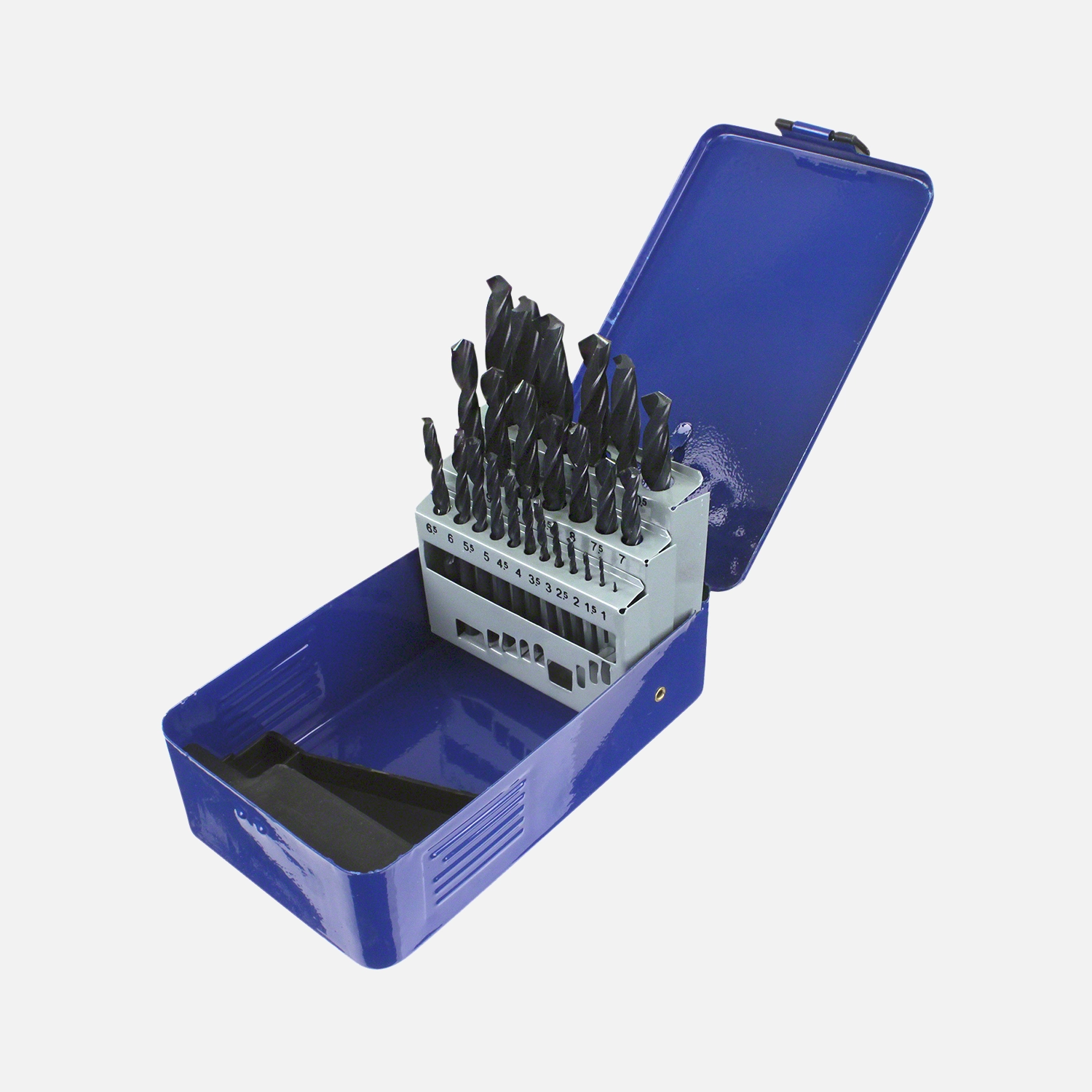 25 tlg Sortiment DIN 338 Spiralbohrer HSS-R Rollgewalzt in Metallkassette 1 mm - 13 mm