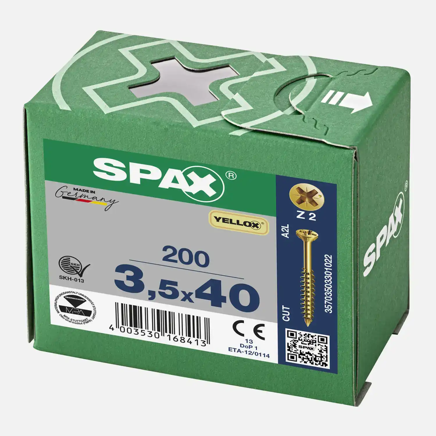 200 SPAX Glasleistenschrauben PZ Senkkopf verz gelb passiviert 3,5x40
