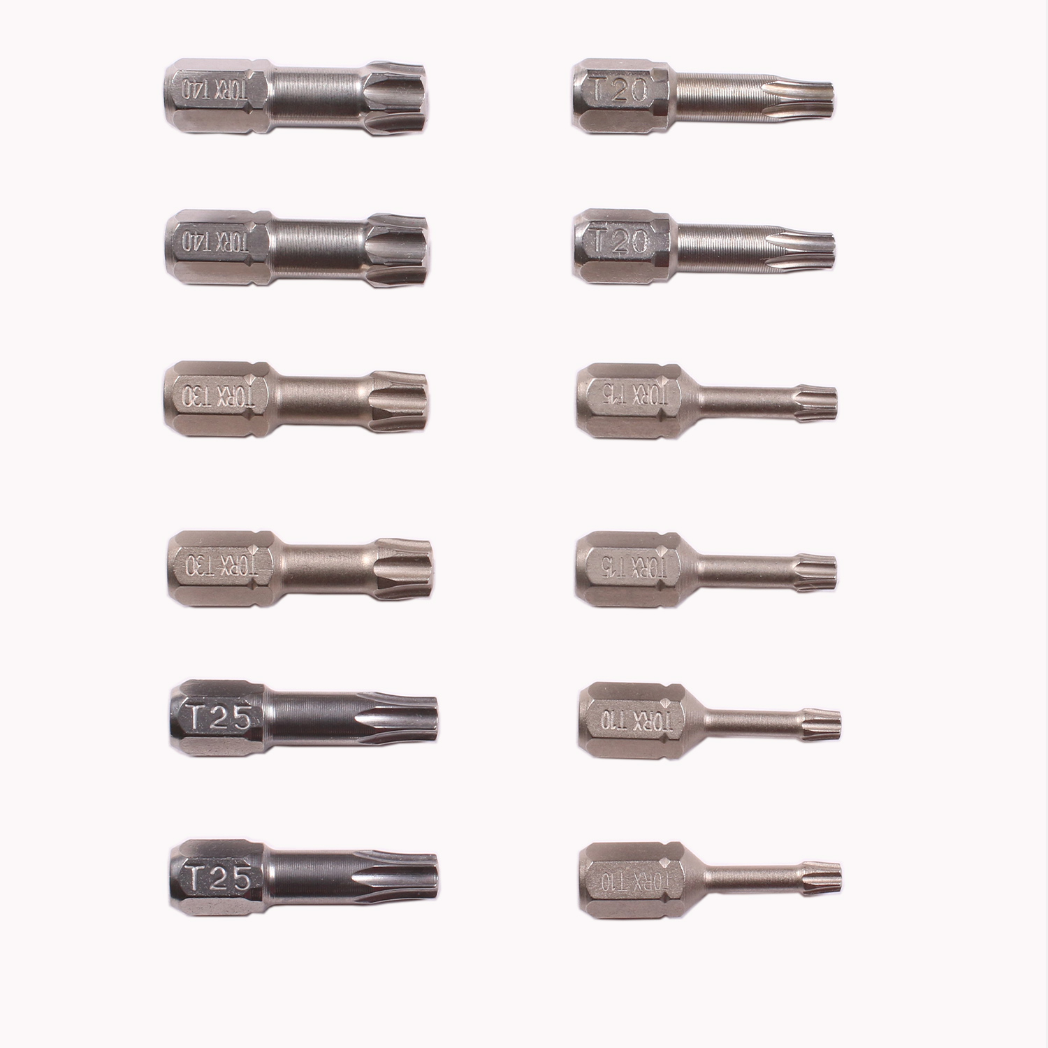 12 tlg. Edelstahl Torx Torsion Bitsatz, 1/4 Zoll E6,3 , TX10, 15, 20, 25, 30, 40, Länge 25 mm 