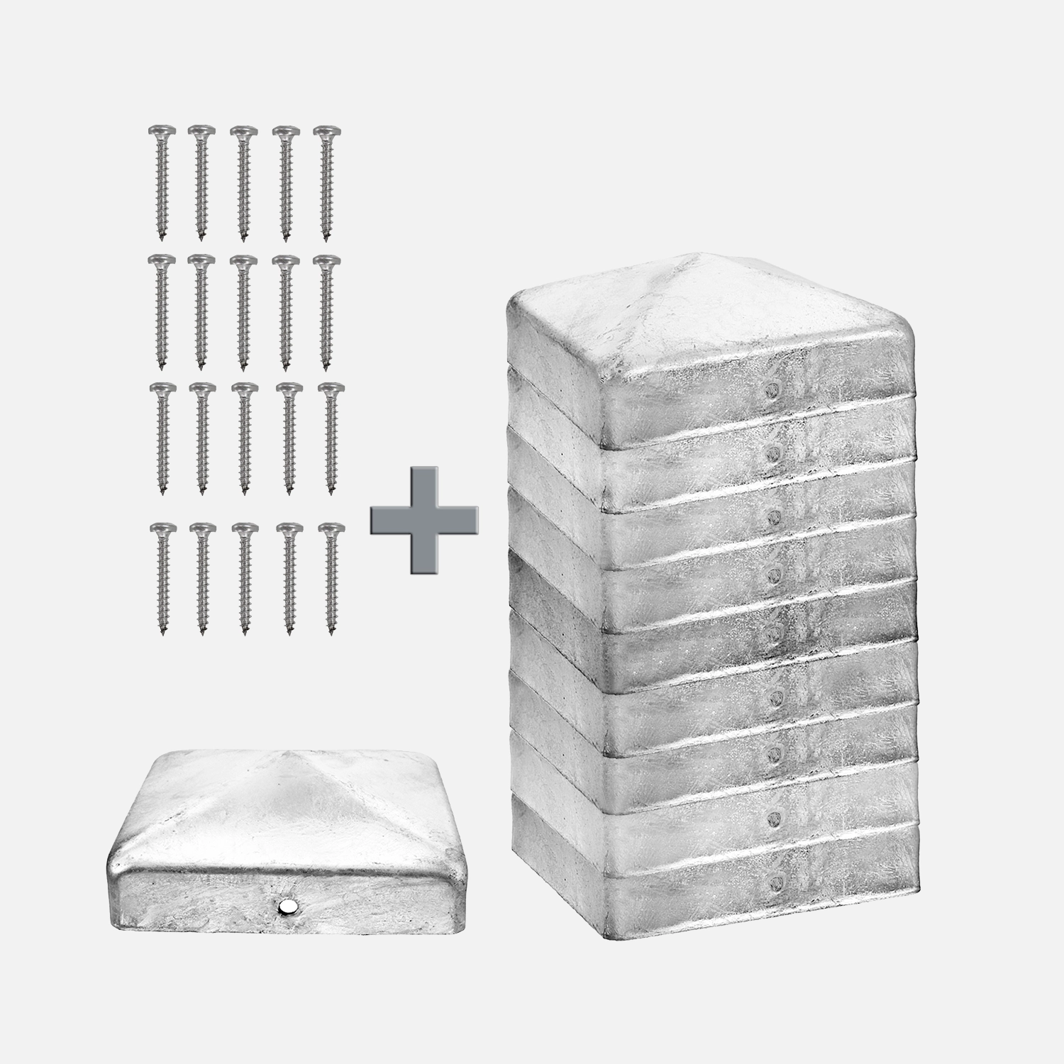 1 Pfostenkappen-Bundle mit 10 Edelstahlpfostenkappen und 20 Edelstahlschrauben