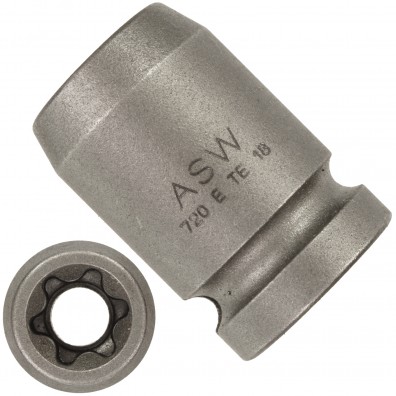 1 ASW Steckschlüssel,Antrieb 1/2"G12,5- E-Profil-Außen-Torx®,Länge 38 mm,SW E 18