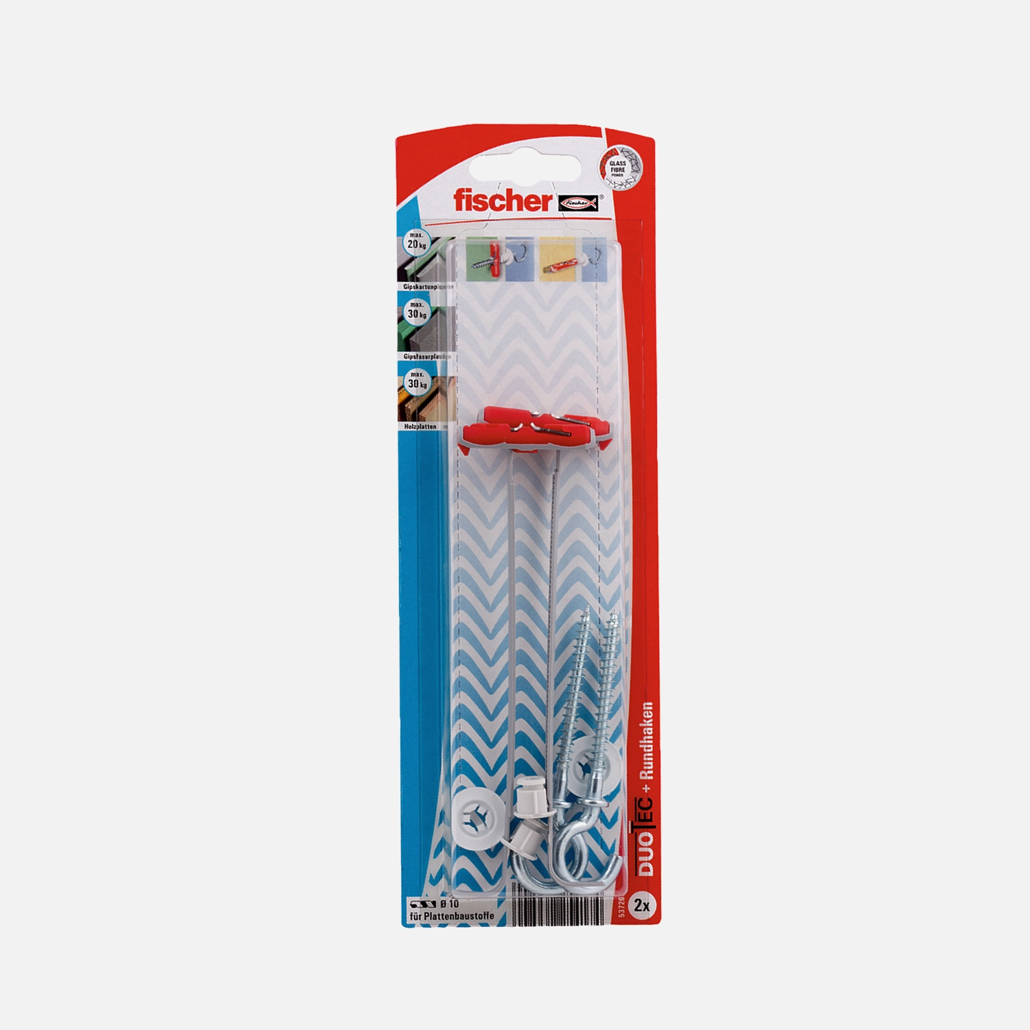 2 FISCHER DUOTEC Nylon-Kippdübel 10x50 mm mit Rundhaken