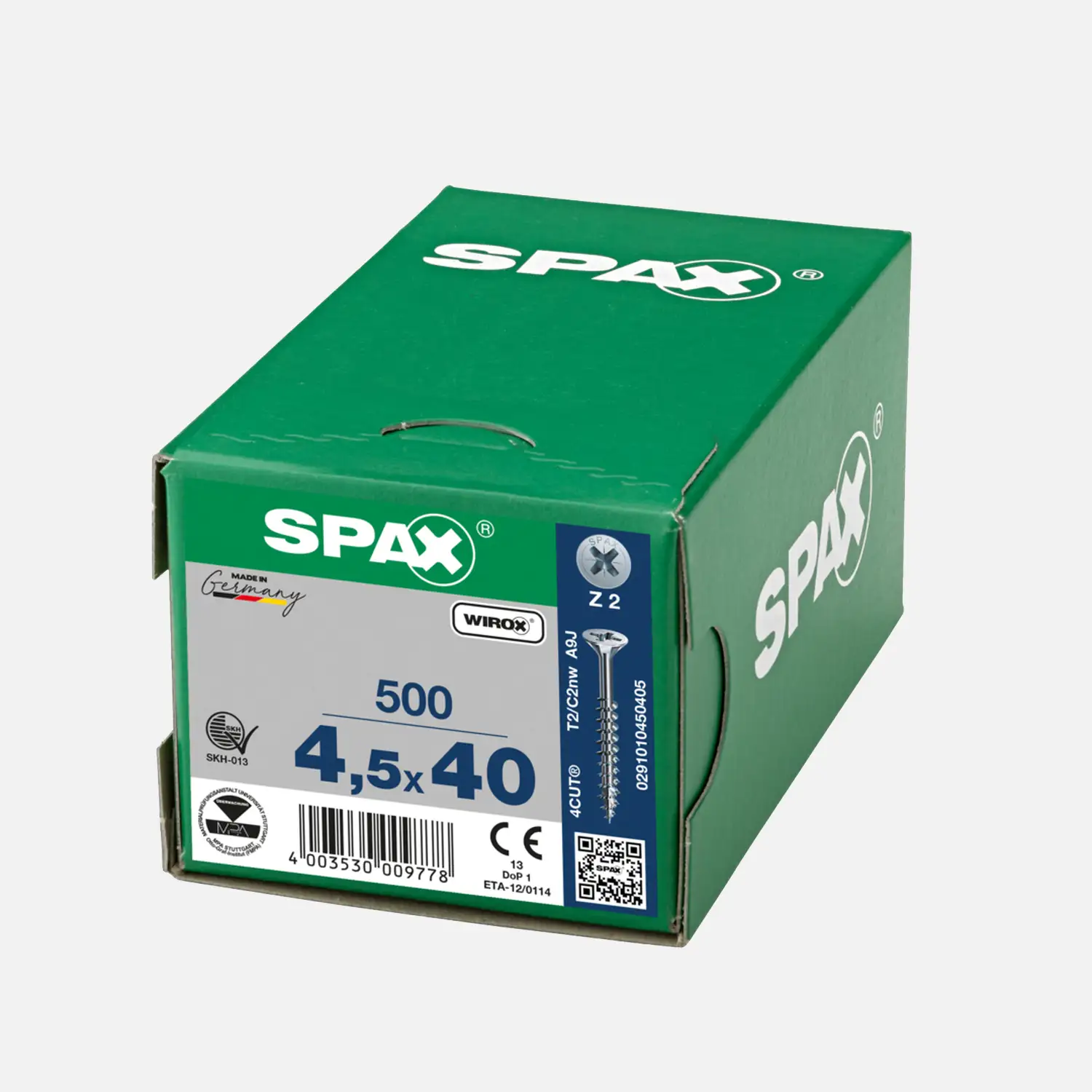 500 SPAX Universalschrauben 4,5x40mm, verzinkt, PZ, Senkkopf, Teilgewinde