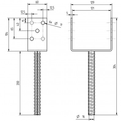 1 Alberts U-Pfostenträger mit Riffeldolle feuerverzinkt 120x200 mm