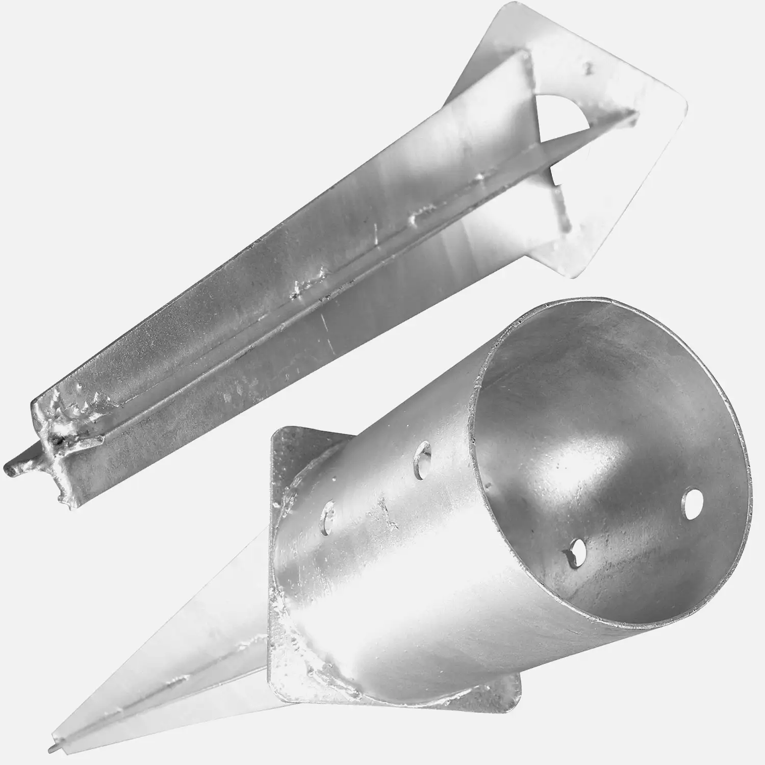 1 Einschlagbodenhülse, feuerverzinkt, für runde Pfosten mit 120 mm Ø, Länge 750 mm