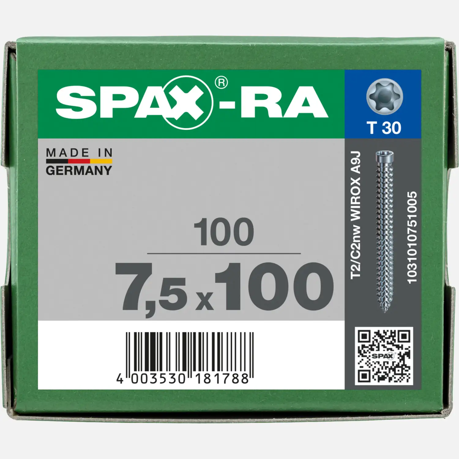 100 SPAX-RA Zyko Fensterrahmenschrauben 7,5x100 mm, verzinkt TX30, Zylinderkopf