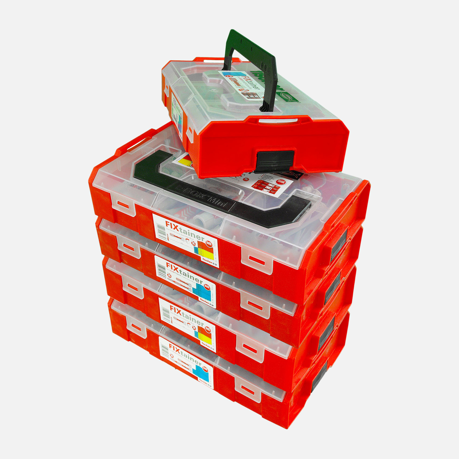 300 tlg. FISCHER FIXtainer - DUOPOWER + Schrauben Elektriker-Sortiment 6 + 8 mm