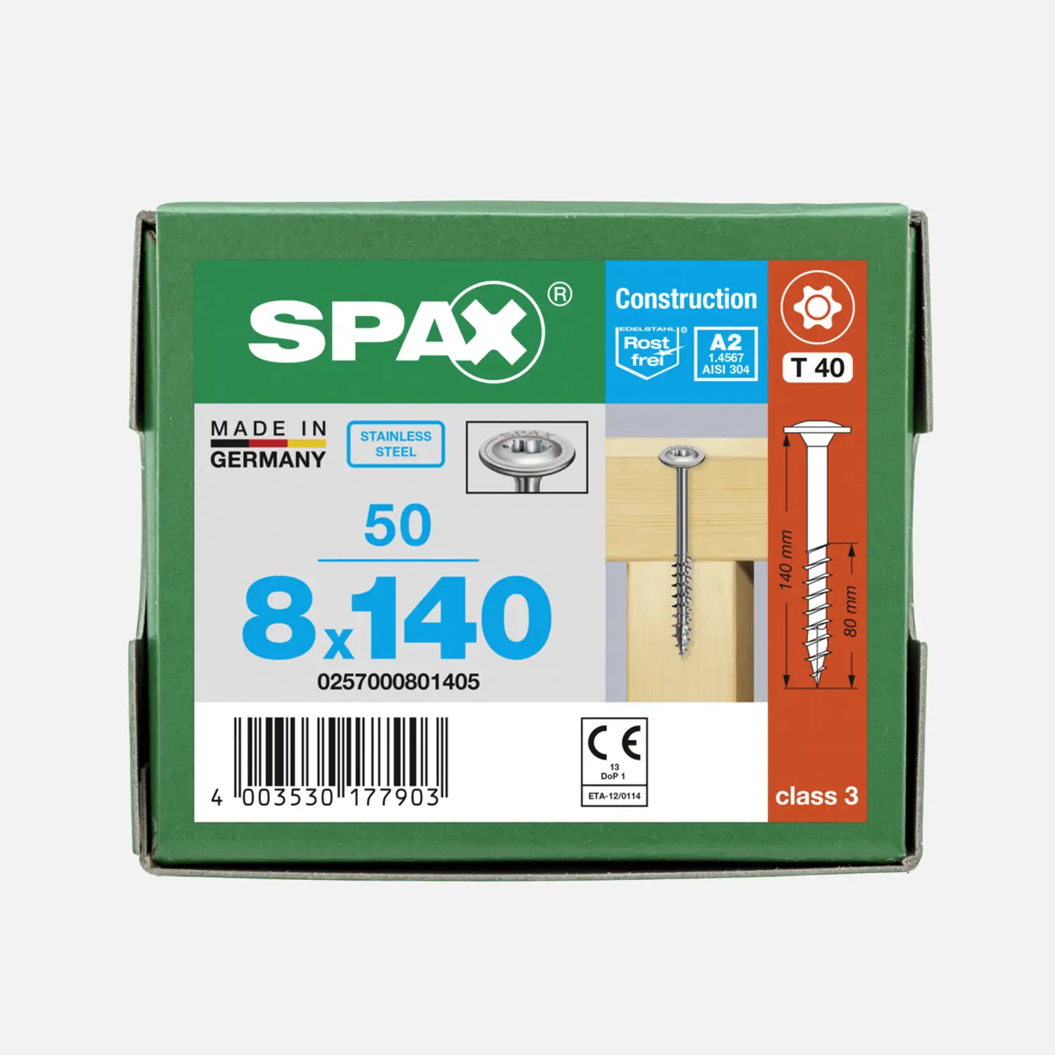 50 SPAX Solarbauschrauben A2 8x140 Tellerkopf T-Star