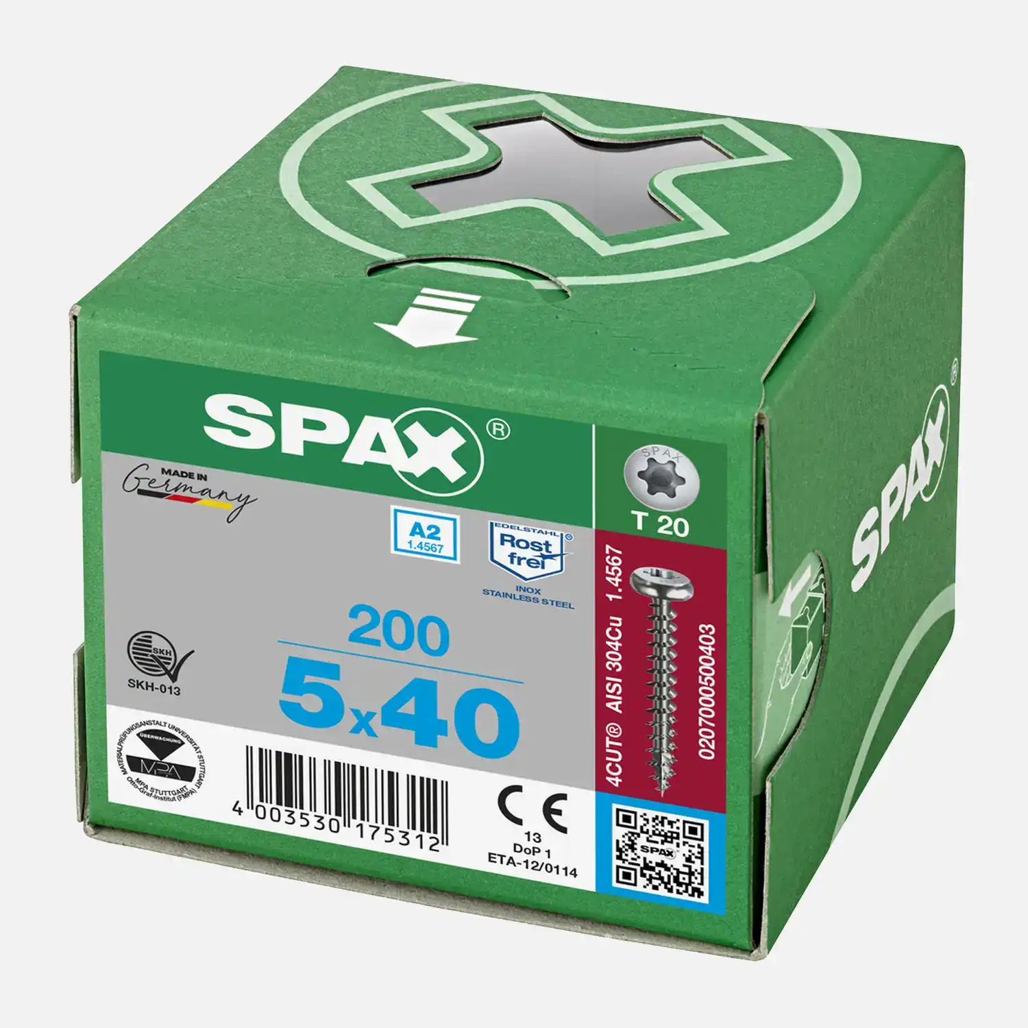 200 SPAX Universalschrauben A2 Halbrundkopf Torx 5x40