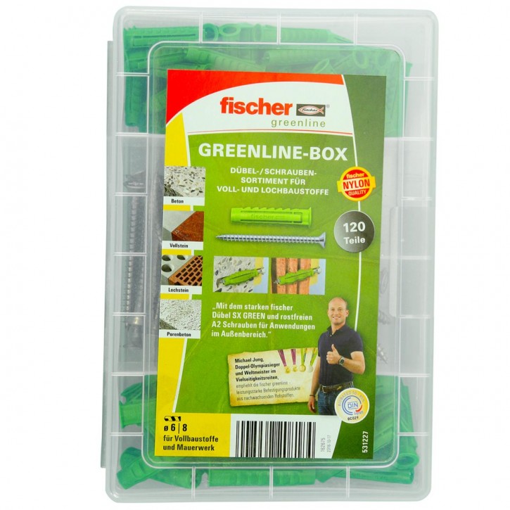 120 tlg. FISCHER Meister-Box green SX Spreizdübel 6/8 mm + A2 Schrauben 4,5/5 mm