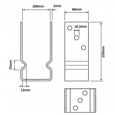 1 U-Pfostenträger aufdübelbar, feuerverzinkt, 5 mm / 60 mm, für 100 mm Pfosten