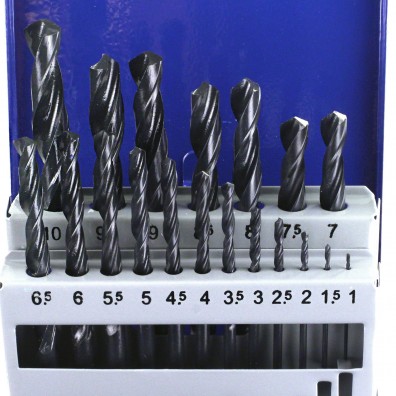 19 tlg Sortiment DIN 338 Spiralbohrer HSS-R Rollgewalzt in Metallkassette 1 mm - 10 mm