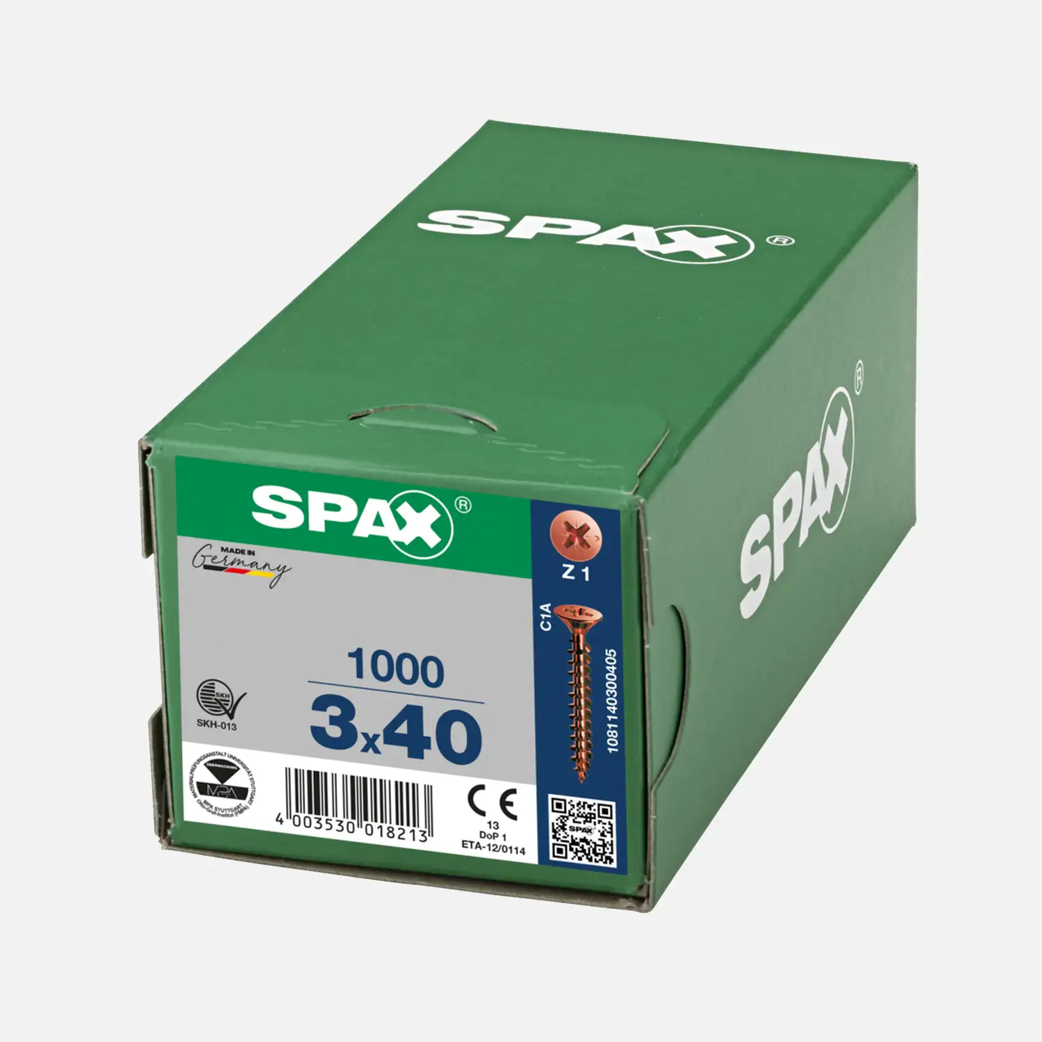 1000 SPAX Universalschrauben 3x40mm, brüniert, PZ, Senkkopf 