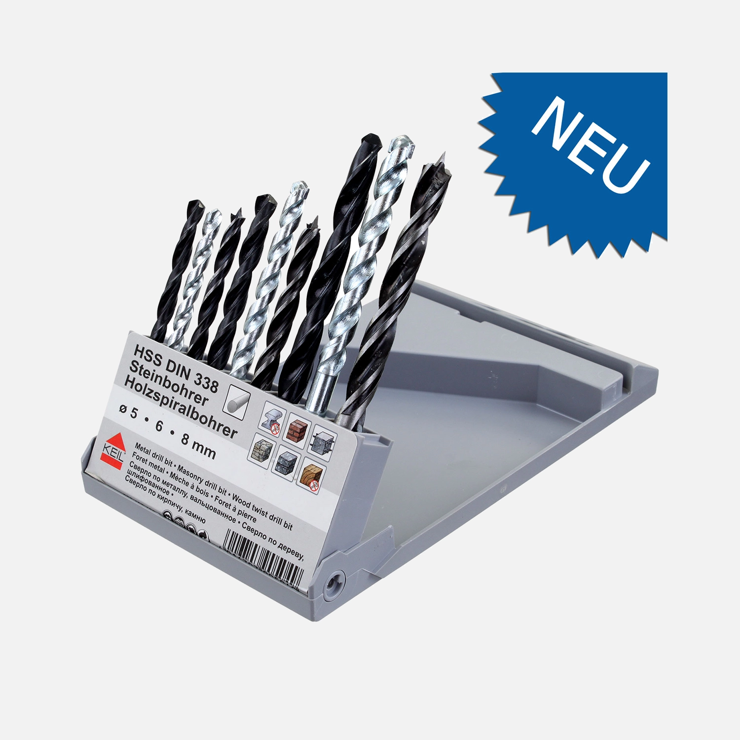 9tlg. KEIL Kombi-Bohrer-Set - Ø: 5, 6, 8 mm