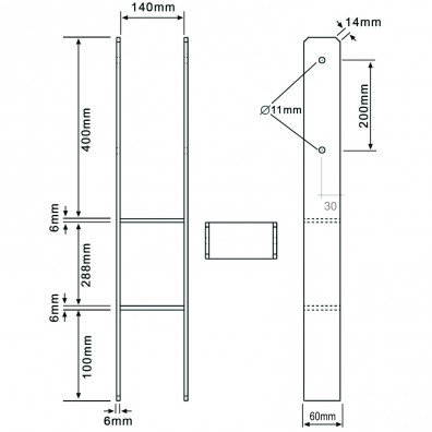 1 H-Pfostenträger, feuerverzinkt, extra lang, 6 mm / 800 mm für 140 mm Pfosten