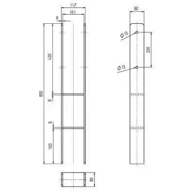 1 H-Pfostenträger feuerverzinkt extrastark 8/800 mm für 100 mm