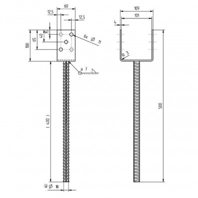 1 U-Pfostenträger feuerverzinkt mit 400mm Riffeldolle für 100 mm