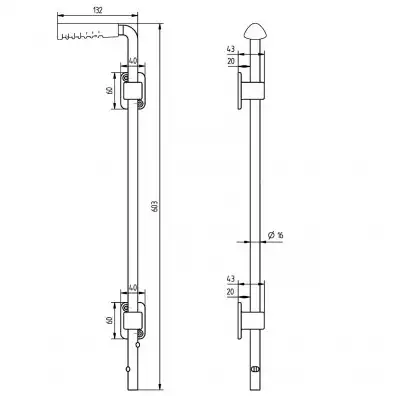 1 Alberts Bodenschieber 600x20 mm Ø = 16 mm - gelb verzinkt