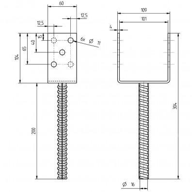 1 Alberts U-Pfostenträger mit Riffeldolle feuerverzinkt 100x200 mm