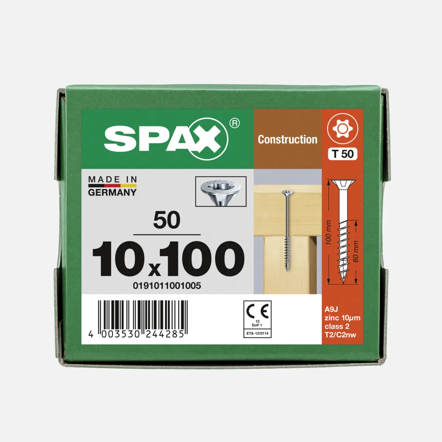 50 SPAX Holzbauschrauben 10x100 mm, Wirox, TX50, Senkkopf, Teilgewinde