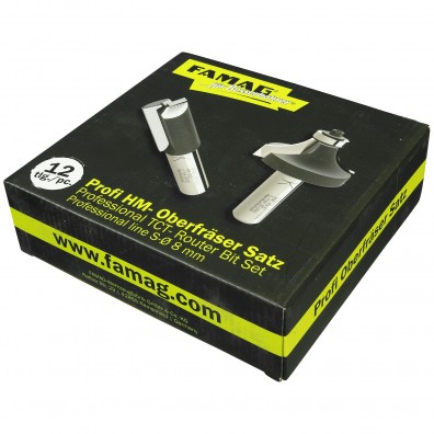 12 tlg Famag HM- Oberfräsersatz Prof-Linie, 8 mm Aufnahme in Kunststoffbox