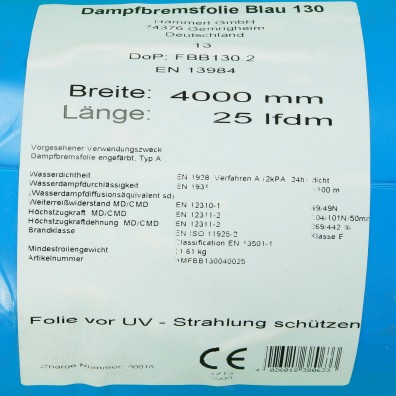 Dampfbremsfolie 4x25m (Rolle = 100m²) - SD100 - 130 my - nach DIN 13984 zugelassen