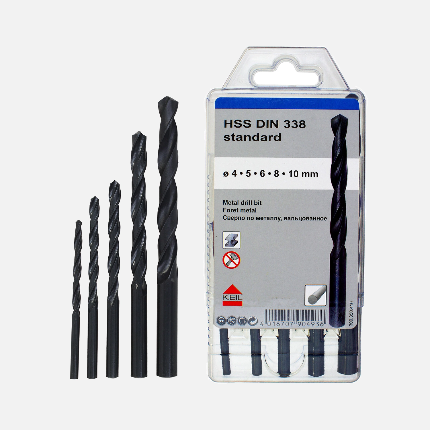 5 tlg. Metallbohrer-Set DIN 338 - HSS - KEIL - Ø = 4 - 5 - 6 - 8 - 10 mm