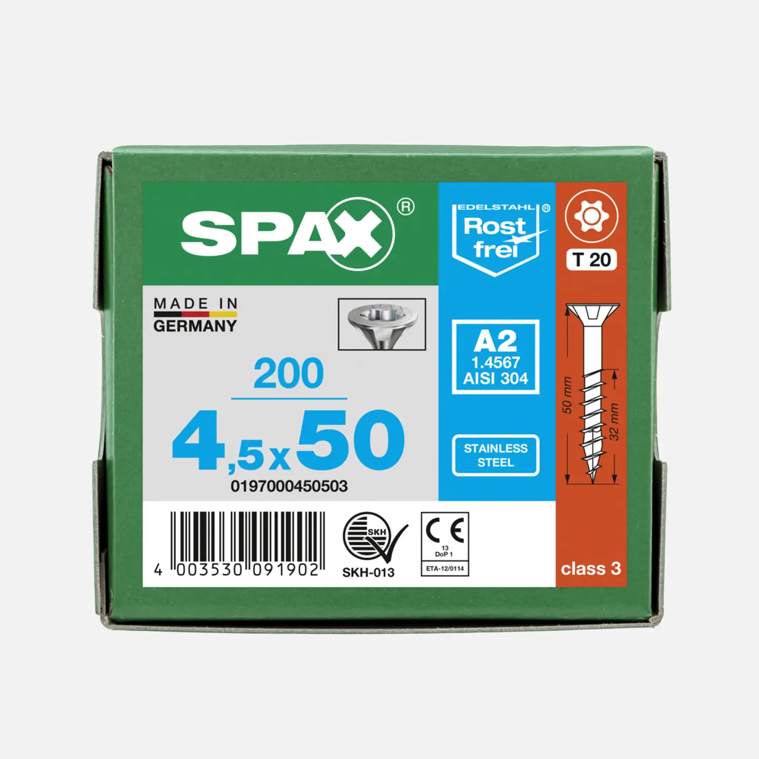 200 SPAX Universalschrauben A2 Senkkopf Torx 4,5x50