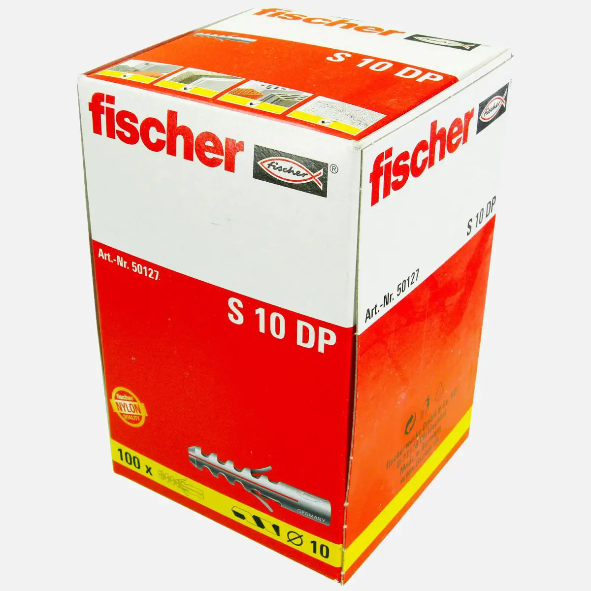 100 FISCHER Spreizdübel S 10x50 mm - Nylon - für Holz- und Spanplattenschrauben