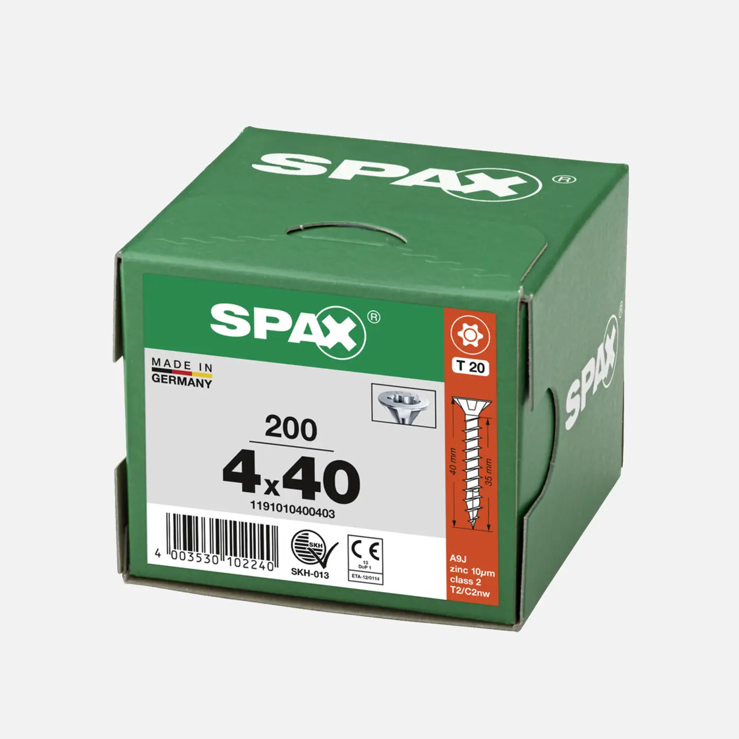 200 SPAX Spanplattenschrauben Senkkopf Torx galv verzinkt 4x40