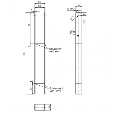 1 Alberts H-Pfostenträger feuerverzinkt verstärkt 6/800 mm für 100 mm Pfosten