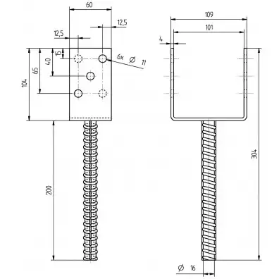 1 Alberts U-Pfostenträger mit Riffeldolle feuerverzinkt 100x200 mm